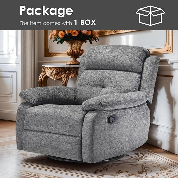 Swivel Rocker Recliner, 360 Swivel Small Recliners with 30 Degree, 90-150 Degree Angle, Lift Chair for Home Theater Seating, Adults, Living Room, Bedroom, Nursery, Limestone