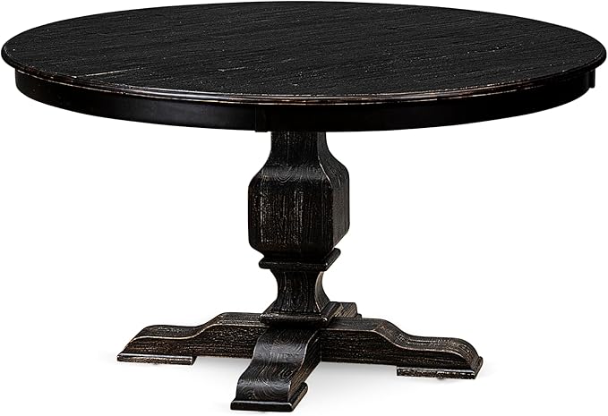 F53-11-TP - Wood Dining Table with Acacia Wood Round Tabletop, Sand Blasted Black Finish