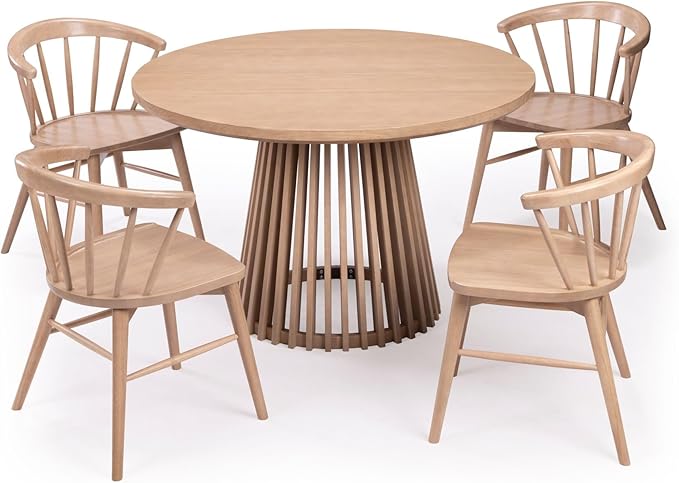 Plank+Beam Lido Round Dining Table, 47", Wooden, Pedestal, Minimalist Kitchen Table for 4 for Dining Room, Blonde