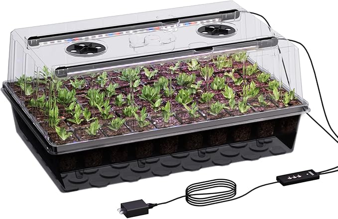 60-Cell Self-Watering Seed Starter Tray with Grow Light, Seed Starter Kit with 4.07” Humidity Dome, Indoor Seedling Starter Tray, Seed Starting Trays for Plant Germination, Seeds Growing
