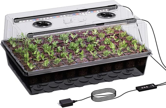 60-Cell Self-Watering Seed Starter Tray with Grow Light, Seed Starter Kit with 4.07” Humidity Dome, Indoor Seedling Starter Tray, Seed Starting Trays for Plant Germination, Seeds Growing
