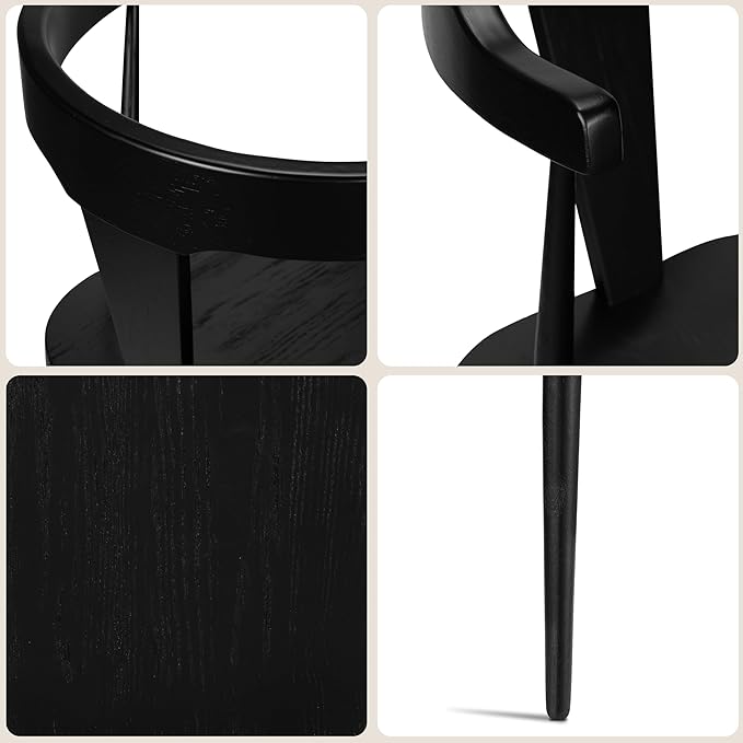 POLY & BARK Mid Century Modern Enzo Black Dining Chair – Solid Oak Wood Splat Back Chair, 18" Seat Height, 32" Tall – Stylish MCM Kitchen & Dining Room Chair - Set of 4