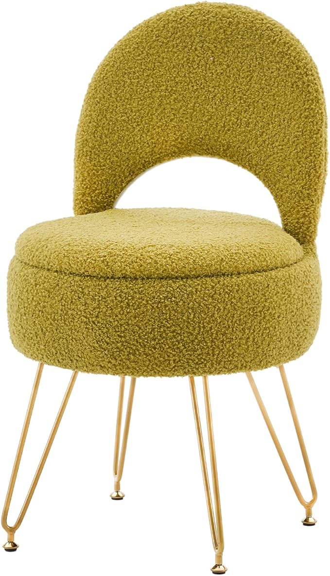 Storage Ottoman Vanity Stool Chair with Folding Back Teddy Velvet Makeup Chair Multifunctional Upholstered Footstool,4 Metal Legs with Anti-Slip Feet for Bedroom Living Room Entryway