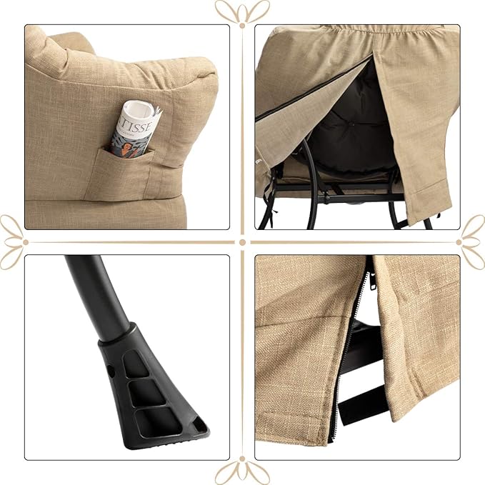 HollyHOME Modern Fabric Large Lazy Chair, Accent Oversized Comfy Reading Chair, Thick Padded Cozy Lounge Chair with Armrest, Leisure Sofa Chair for Living Room, Bedroom, Dorm, Coffee&White