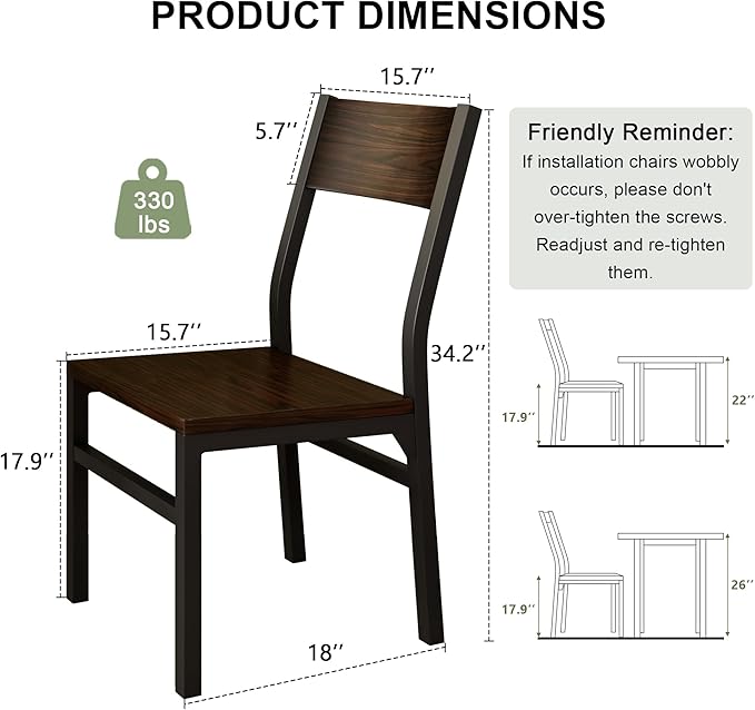 Feonase Dining Chairs Set of 6, Modern Kitchen Chairs with Ergonomic Backrest, MDF Board and Metal Legs, Dinner Chairs for Dining Room, Kitchen and Living Room, Espresso