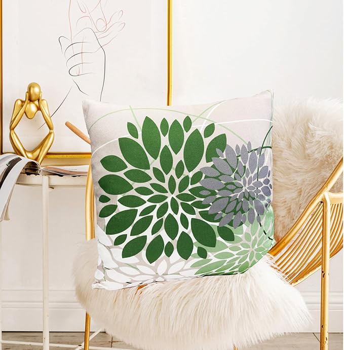 Sage Green Decorative Throw Pillow Covers 18x18 Inch Pillow Covers for Couch Living Room Bedroom Outdoor.Modern Sofa Throw Pillow Cover.Farmhouse Geometric Floral Linen Square Pillow Case.Set of 2