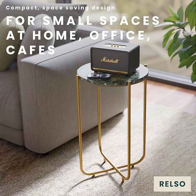 Relso Urdhva End Table – 24" Tall Round Side Table with Real Green Marble Top & Gold Metal Frame | Luxury Accent Table or Plant Stand for Living Rooms, Modern Homes, & Small Spaces
