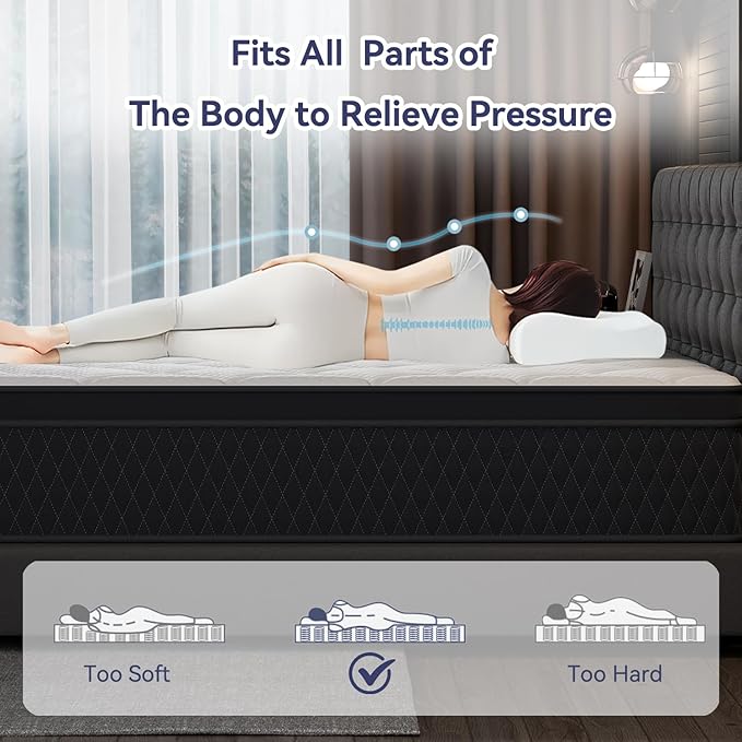 10 Inch Full Size Mattress,Memory Foam Hybrid Mattress in a Box,Individually Pocketed Springs for Isolate Motion, Pressure Relief, CertiPUR-US Certified, Fiberglass Free & Support Comfort