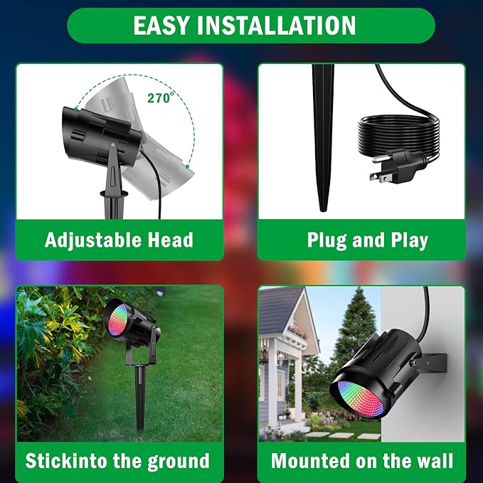 Halloween Christmas Spotlight Outdoor RGB Spot Lights, 12W Color Changing Landscape Lights for Yard Patio Garden Pathway Decor 120V Waterproof Landscape Spotlights with Remote(4 Pack)