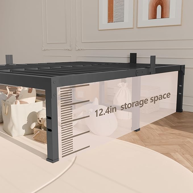 FUIOBYVV Twin Bed Frames, 14 Inch Heavy Duty Metal Platform Bed Frame Twin Size Support Up to 3500 lbs, No Box Spring Needed, No Shaking, Steel Slat Support, Noise Free, Easy Assembly