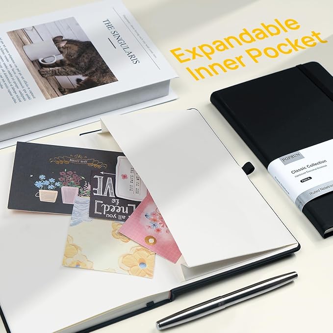 POPRUN A5 Lined Journal Notebooks, 8 Pack Leather Hardcover Thick Notebook for Writing, Business Work, Travel, School, College, 5.5 x 8.3 inch, 240 Pages Classic Ruled Journals Notepad, Multicolored