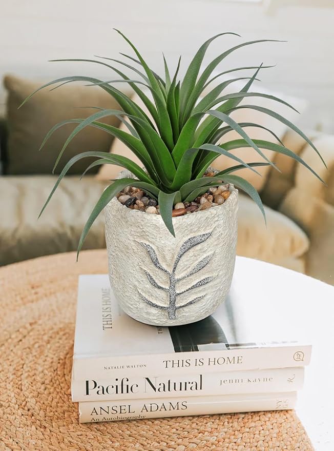 Hollyone 2 Pack Small Artificial Succulents Plants Potted Fake Spiked Succulent Plant in Rustic Pot Mini Faux Plant Agave Aloe Plant Indoor for Office Desk Farmhouse Home Table Shelf Boho Decor