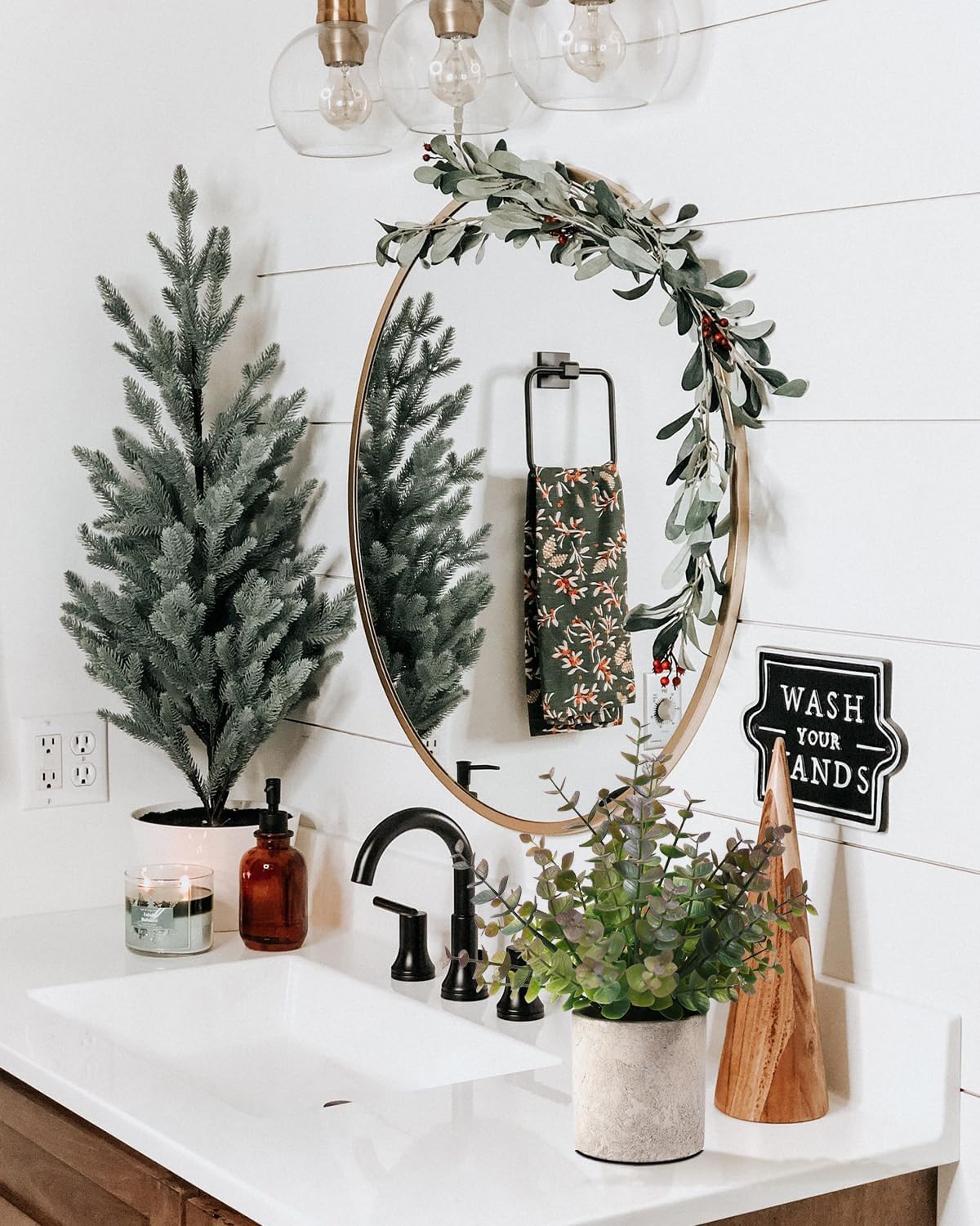 2 Pack Small Fake Plants Christmas Plants Eucalyptus Potted Artificial Plants for Home Indoor Fireplace Mantel Shelf Desk Home Bathroom Farmhouse Room Coffee Christmas Table Decor Xmas Decor (Purple)