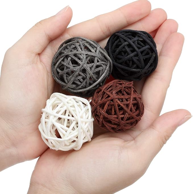 Patelai 36 Pcs Wicker Rattan Balls Decorative Balls for Vase Centerpiece Bowls Orbs Filler for Home Decor,4 Sizes(White, Dark Gray, Brown, Black)
