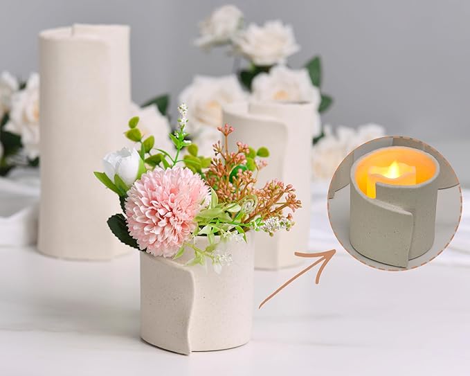 Pointnio White Ceramic Flower Vase Set of 3,Small Origami Flower Vases for Room Decor,Modern Boho Farmhouse Vase,Decorative Vases for Home Decor,Living Room, Kitchen, Bedroom, Bathroom