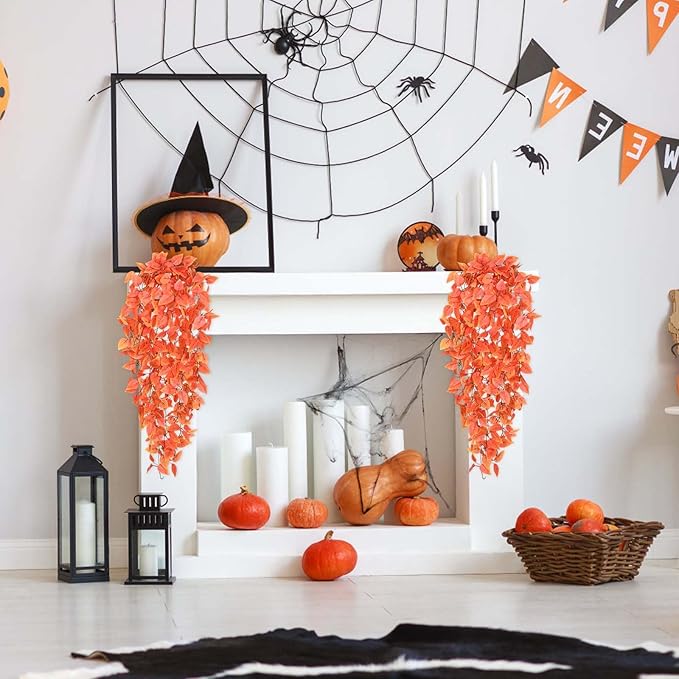 BLEUM CADE Fake Hanging Plants, 4pcs Artificial Hanging Plant, Faux Orange Vines Hanging Plant for Wall Home Living Room Indoor Outdoor Fall Decor (No Baskets)