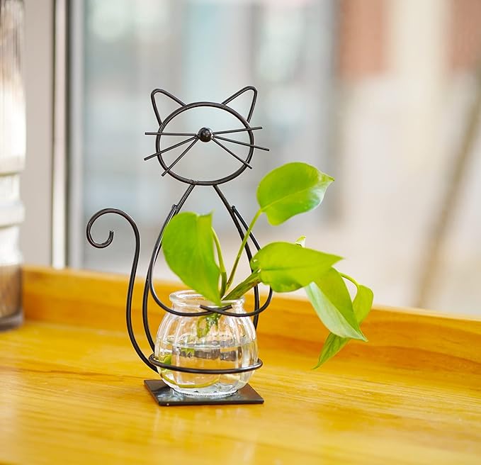 Desktop Glass Planter Vase Holder, Modern Creative Cat Plant Terrarium Metal Stand for Hydroponics Plants Home Garden Wedding Decoration Outdoor Planter Ideas