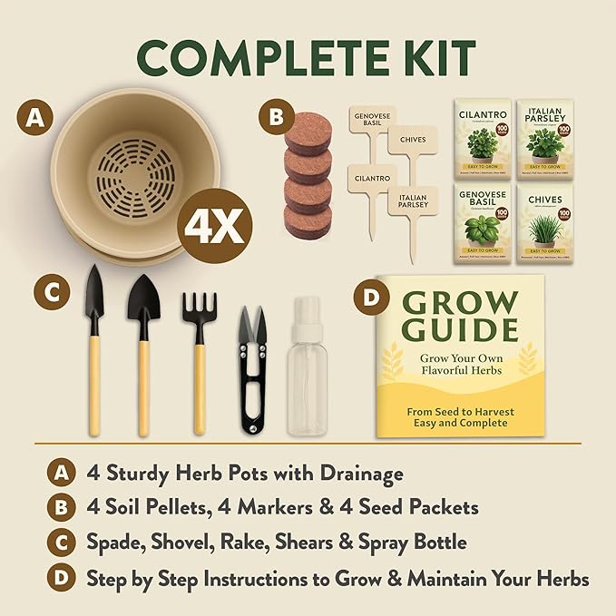 HOME GROWN Indoor Herb Garden Kit – Unique Christmas Gift for Adults, Men, & Women - Grow 4 Heirloom Herb Seeds for Kitchen Window Garden – Beginner DIY Craft & Hobby Gardening Gift for Plant Lovers