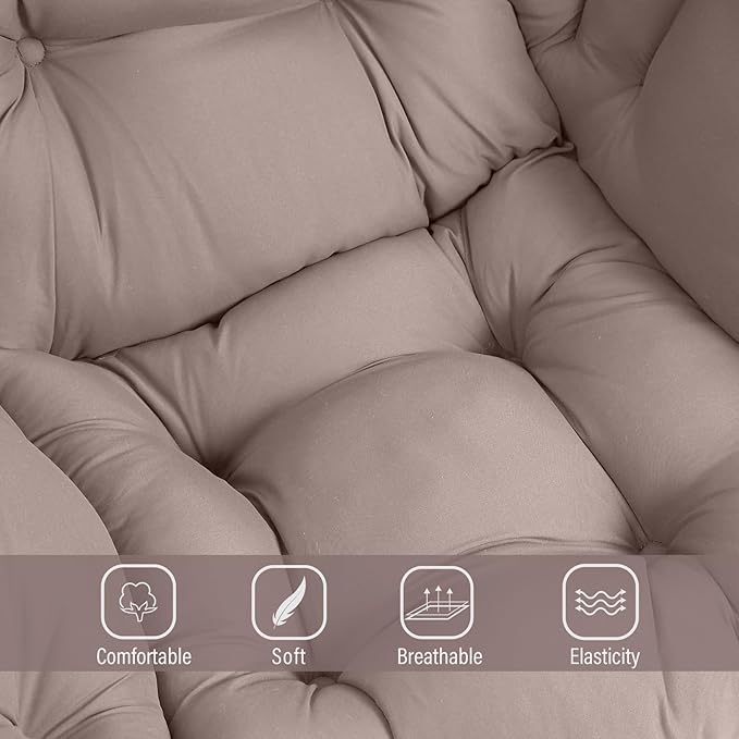 Welnow Lazy Chair with Ottoman, Modern Reading Lounge Accent Chair with Armrests and a Side Pocket, Leisure Upholstered Lazy Sofa Set with Footrest for Small Space, Khaki