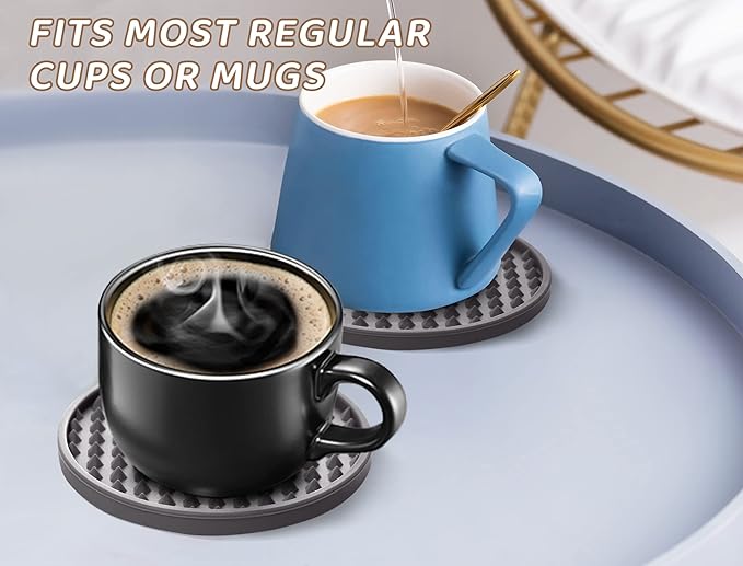 Coasters for Drinks 6 Pack Drink Coasters with Holder,Heat Resistant Silicone Cup Mat Tabletop Protection,Non-Slip Rubber Coaster for Kinds of Cups (Grey)