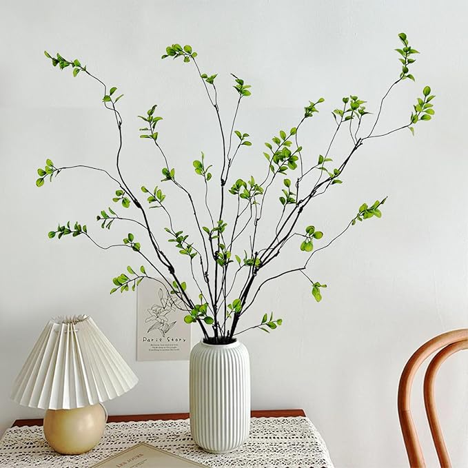 4 Pcs Artificial Ficus Branches Faux Eucalyptus Stems, 47.2 Inch Fake Greenery Stems Artificial Plants for Vase Filler Decoration, Fake Leaves Branches Centerpieces Decor