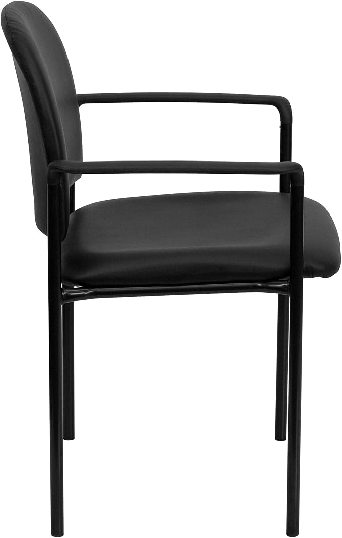 Flash Furniture Tiffany Side Reception Chair with Padded Armrests, Stackable Vinyl Waiting Room Chair for Commercial or Residential Use, Black