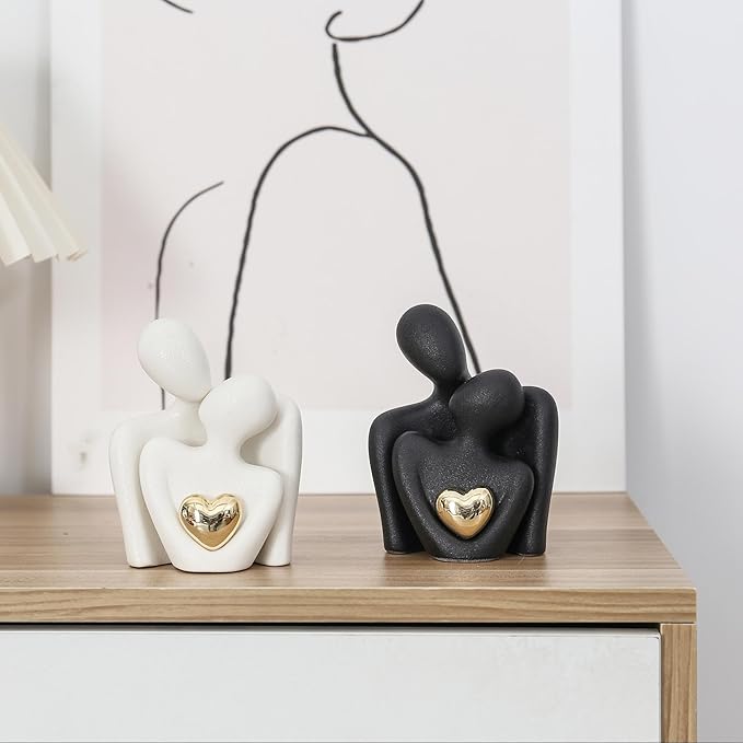 Ceramic Couple Statue - Modern Shelf Decor Knick Knacks for Shelves, Valentine's Day Wedding Gifts, Home Decor for Living Room, Bedroom, Bookshelf & TV Stand - Small Figurines(Black)