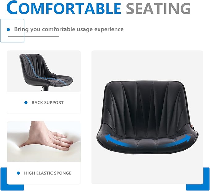 YOUNIKE Bar Stools Set of 2 for Kitchen Island, Black Swivel Tall Bar Stools, Adjustable Barstools with Back, Faux Leather Padded Stools, Modern Counter Height Bar Chairs with 300LBS Support