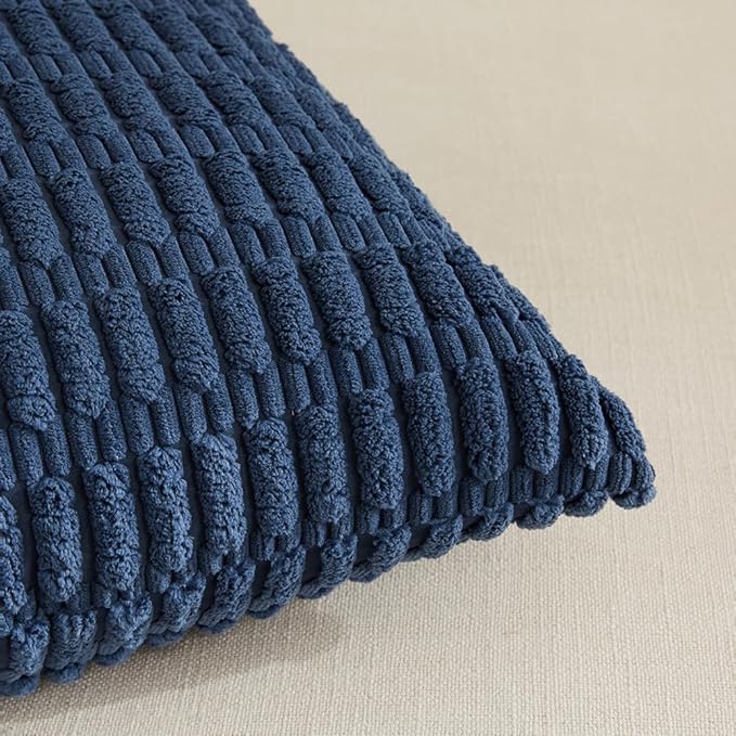 Fancy Homi 2 Packs Dusty Blue Decorative Throw Pillow Covers 20x20 Inch for Living Room Couch Bed Sofa, Rustic Farmhouse Boho Home Decor, Soft Striped Corduroy Square Cushion Case 50x50 cm