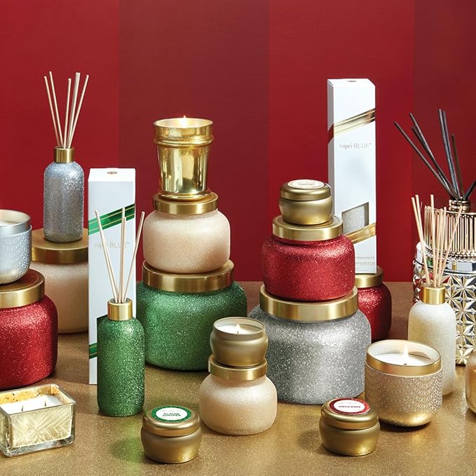 Capri Blue Glam Reed Diffuser - Red Essential Oil Diffuser for Home Decor & Room Decor - Luxury Incense Sticks - Holiday Fragrance (Volcano, 8 Fl Oz)