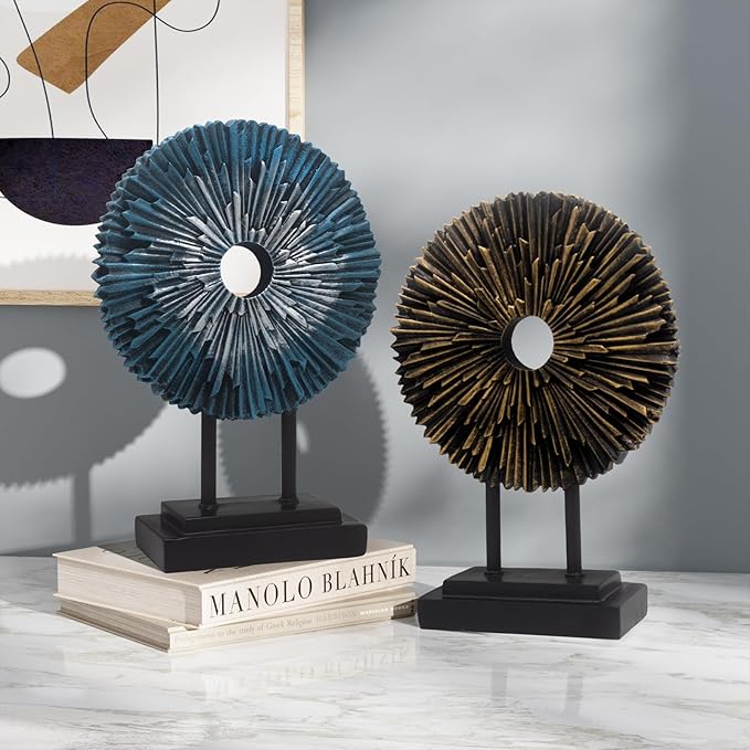 aboxoo Abstract Round Staute,Modern Decorative Home Decor,Office Desk Sculpture for Men,Creative Round Line Ornament for Bookshelf,Bedroom,Desktop,Dining Table(Copper)