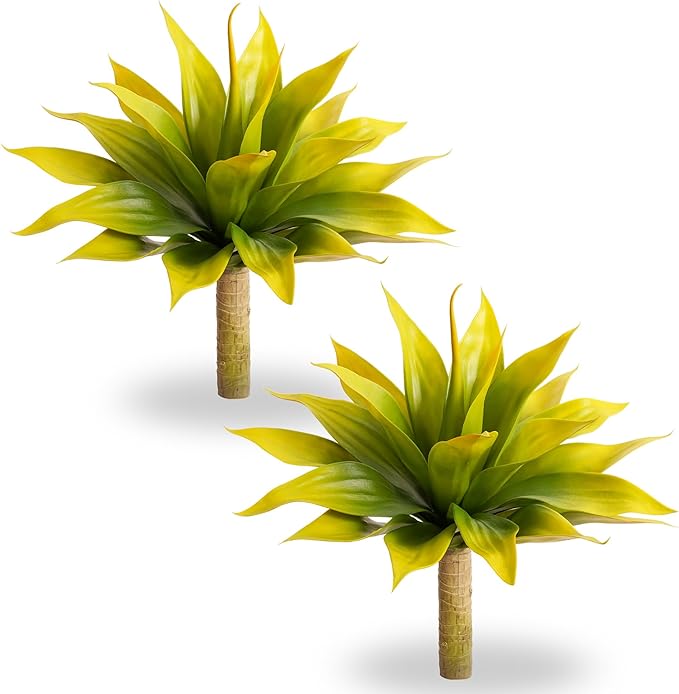 Artificial Flowers for Outdoors Artificial Agave 22'' Fake Plants Faux Agave Artificial Plants Outdoor Fake Flowers Outdoor Faux Plants Indoor Uv Resistant Artificial Plants (Yellow 2pcs)