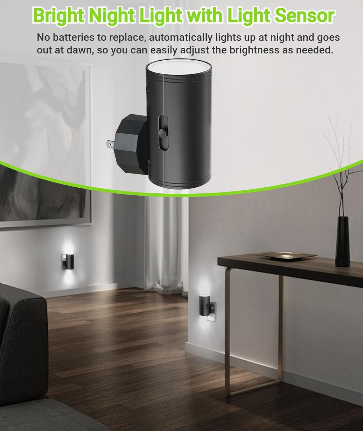 LED Night Light Plug in, Modern Night Lights Plug into Wall, Dusk to Dawn Sensor, 5-300LM Adjustable Brightness,Daylight 5000K,Dimmable Night Lights for Hallway Bedroom Stairway, 2 Pack