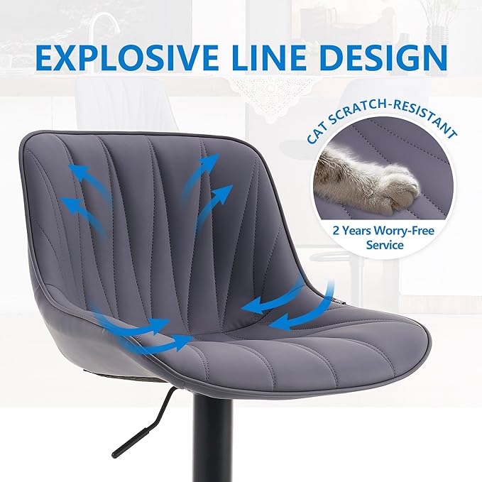 YOUNIKE Bar Stools Set of 2 for Kitchen Island, Purple-Tinted Gray Swivel Tall Bar Stools, Faux Leather Padded Barstools with Back, Modern Counter Height Bar Chairs, Easy to Assemble