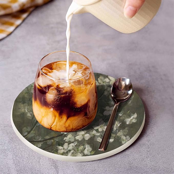 Flowering Dogwood Coaster Oil Painting Design Beautiful Bouquet Floral Bloom Tabletop Protection for Any Table Type Wood, Granite, Glass, Soapstone, Sandstone, Marble, Stone Tables