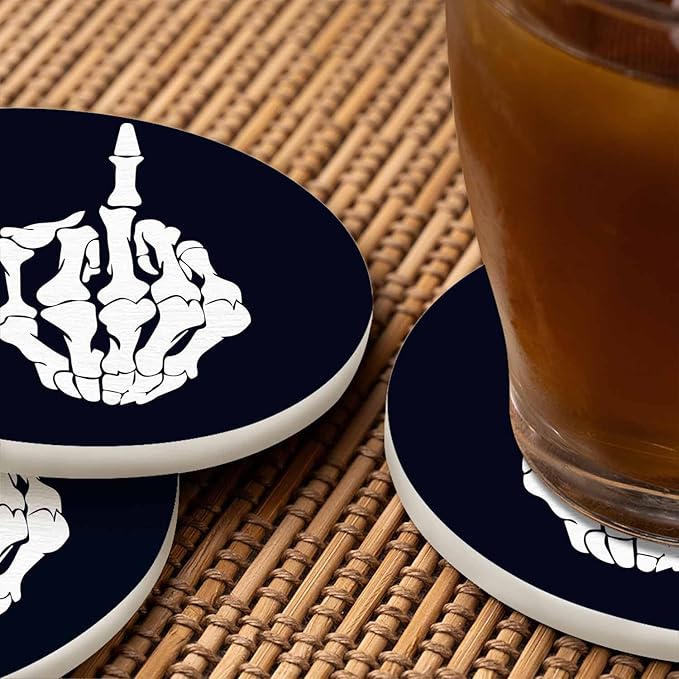 Hand Posing Anti Slip Coasters Human Skeleton Bone Isolated Cool Symbol Cups Place Mats for Table Home Decor 4 Inches Living Room Kitchen Coffee Table,2 Pcs