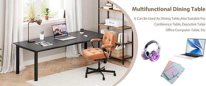 70.9”Dining Table with Wave Irregular Edge, 15mm Thick MDF Top & Metal Frame, for Kitchen, Quick Assembly, Wooden Kitchen Table for 6-8, Waterproof Scratch-Resistant, Modern Black