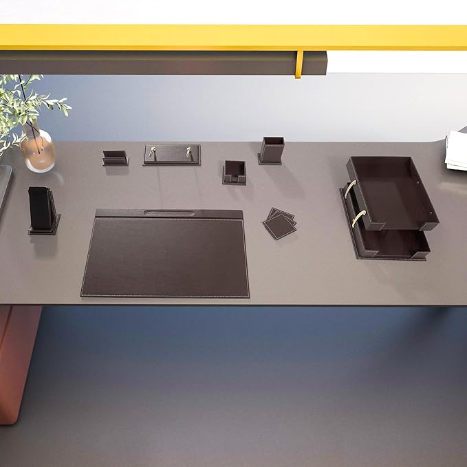 MOOGCO Bonded Set - Desk Accessories - Leather Desk Organizer - Bonded Leather Set - Office Desk Accessories - Home Office Accessories - Desk Supplies - Leather Desk Set - Office Accessories