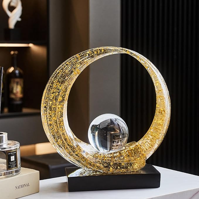 Golden Wave Resin Origami Statue Modern Abstract Home Decoration Emphasizes Abstract Office Desk Center Art Statue Table Family Bedroom Living Room Golden Stripe Decoration (A-White Gold)