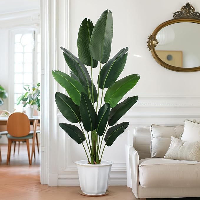 Artificial Bird of Paradise Plant 6 Ft Tall Fake Banana Leaf Plant for Indoors and Outdoors,Faux Palm Tree with Plastic Pot for Office and Home Decor,L180