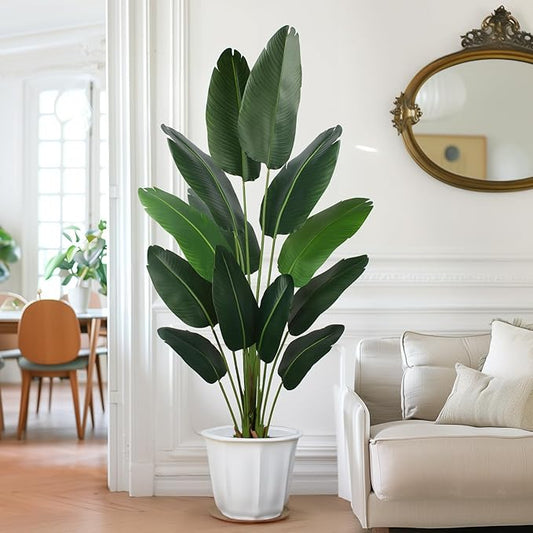 Artificial Bird of Paradise Plant 6 Ft Tall Fake Banana Leaf Plant for Indoors and Outdoors,Faux Palm Tree with Plastic Pot for Office and Home Decor,L180