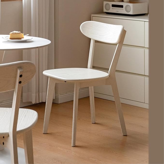 100% Solid Oak Wood Dining Chairs,Mid Century Modern Dining Chairs with Rounded Backrest,Kitchen,Dining Room Chairs Set of 1/2/4 (1, White Color)