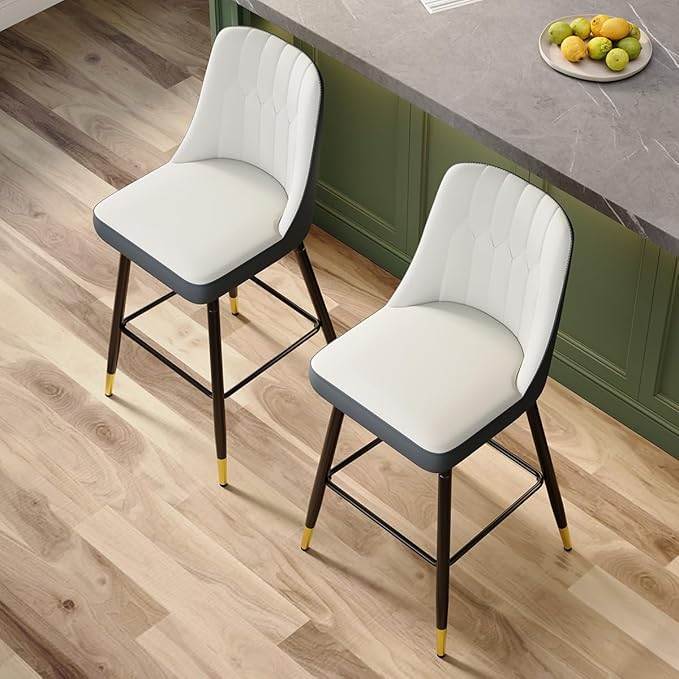 Bar Stools Set of 2,27" Counter Height Bar Stools Set of 2,Faux Leather Counter Stools with Soft Padded Seat & Curved Backrest,Modern Kitchen Island Chairs for Dining Café