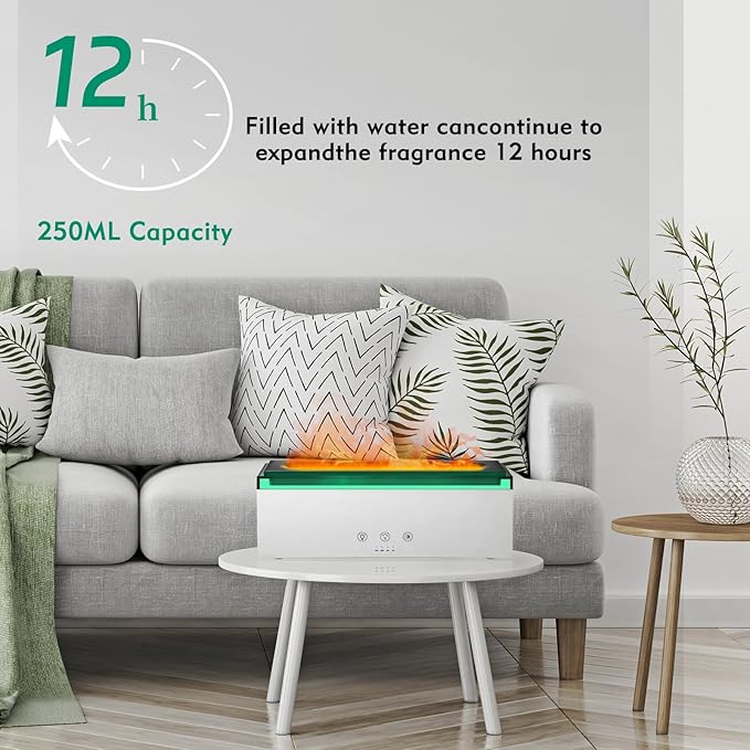 NEWYID Essential Oil Diffuser, Ultrasonic Full Touch Screen Flame Diffuser Humidifier with 17 LED Lights& 4 Timer Waterless Auto-Off, Aroma Diffuser for Large Room Home-White