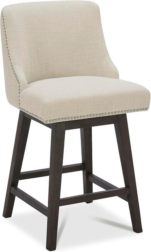CHITA Counter Height Swivel Bar Stools, FSC Certified Upholstered Counter Stools, Modern Swivel Barstools with Wood Legs for Kitchen Island, 26" Seat Height, Fabric in Linen