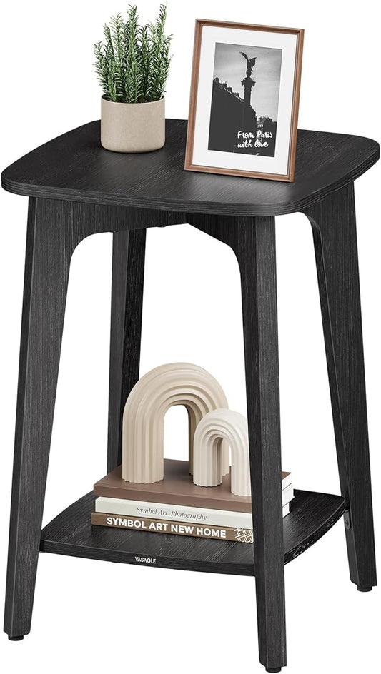 VASAGLE MAEZO Collection - Side Table, 2-Tier Small Square End Table, Nightstand with Tapered Legs, Curved Transitions, for Small Spaces, Living Room, Bedroom, Charcoal Gray ULET236B01