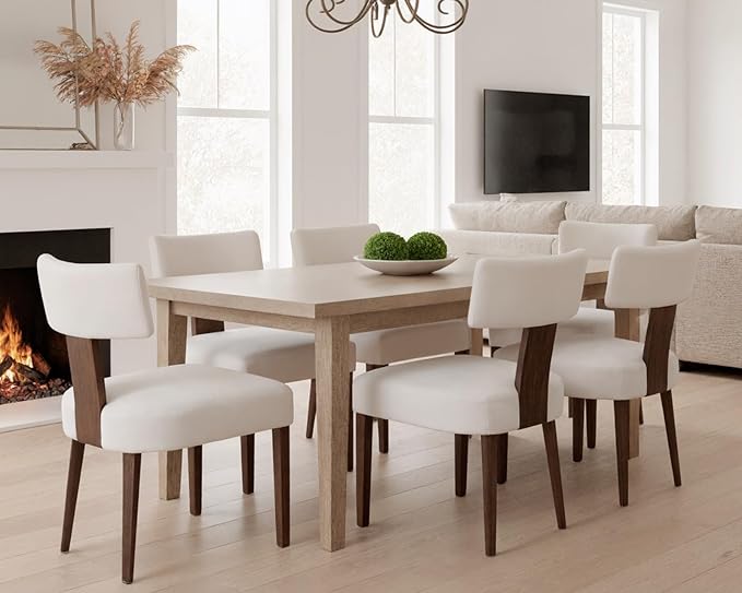 Mid Century Modern Dining Chairs, Farmhouse Velvet Upholstered Accent Chair Curved Backrest Kitchen Chairs Set of 2, with Hardwood Frame, Cream, Velvet-beige