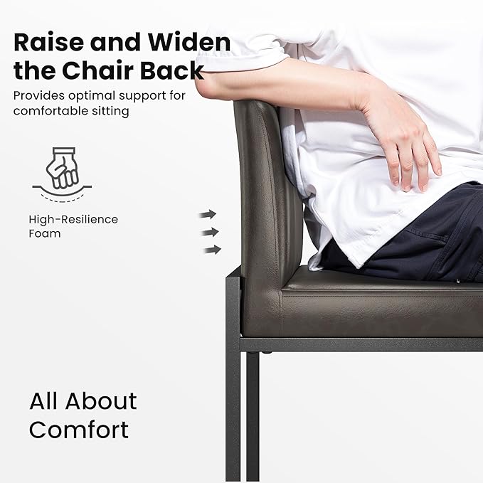 PHI VILLA Bar Stools Set of 3 - Counter Height Bar Stool Leather Stools for Kitchen Counter, Grey Bar Stools with Back