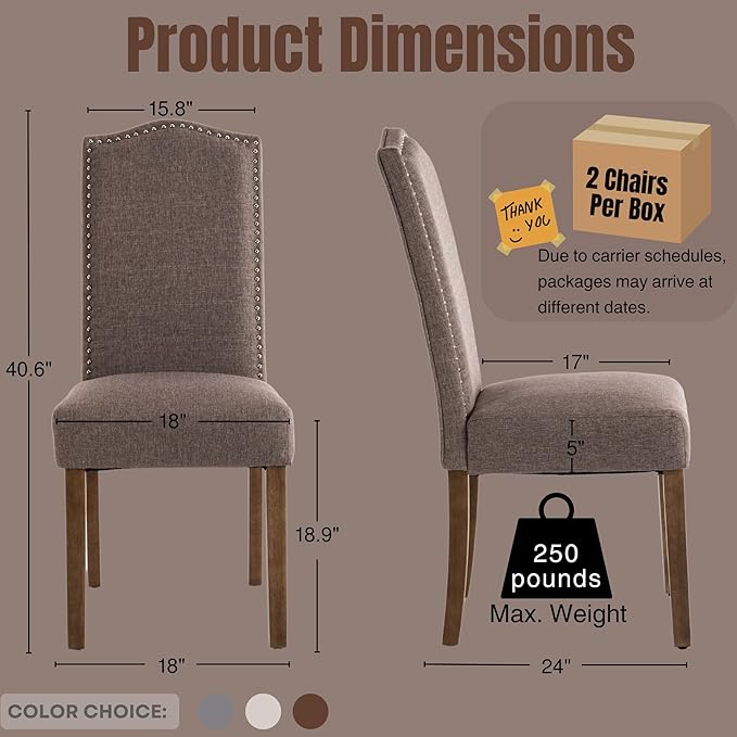 Stylish Upholstered Parsons Dining Chair Kitchen with Silver Nailhead Trim and Sturdy Solid Wood Legs
