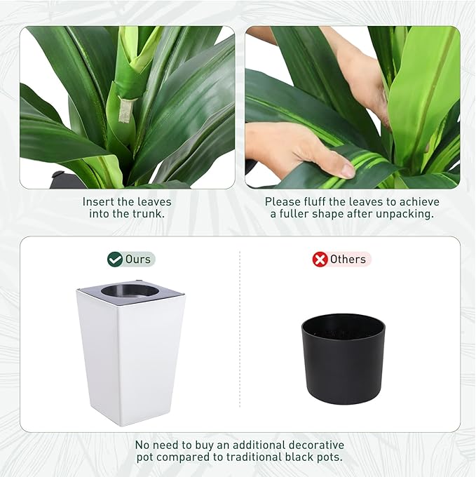 4FT Artificial Dracaena Tree with White Tall Planter-Tall Potted Faux Plants Indoor -Fake Floor Plant for Home Office Living Room Outdoor